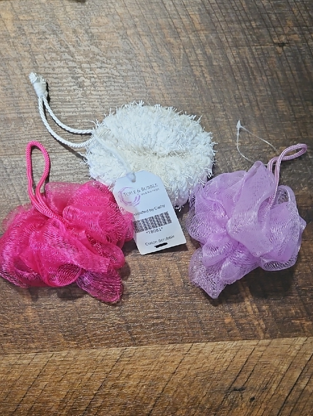 Cotton Scrubby Bath Puff - Pink, Purple, White